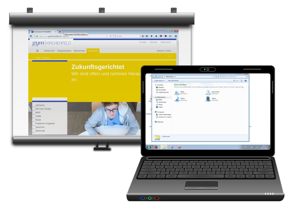 Laptop und Beamer mit erweitertem Desktop