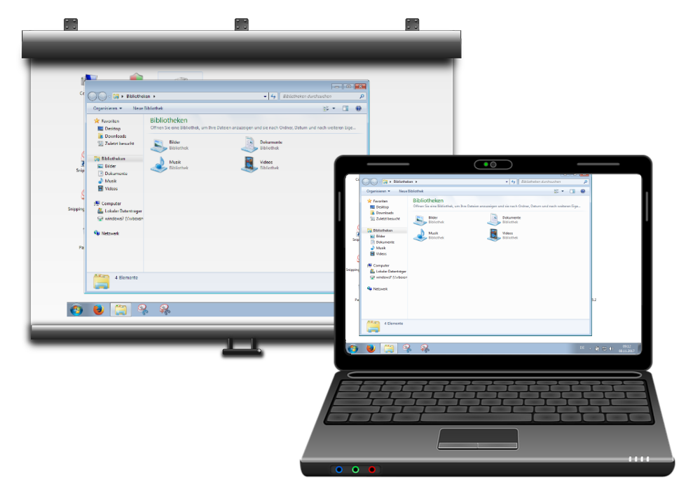 Laptop und Beamer im Klonmodus